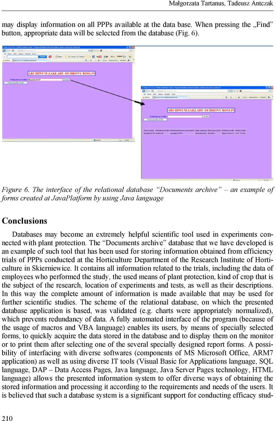 The interface of the relational database Documents archive an example of forms created at JavaPlatform by using Java language Conclusions Databases may become an extremely helpful scientific tool