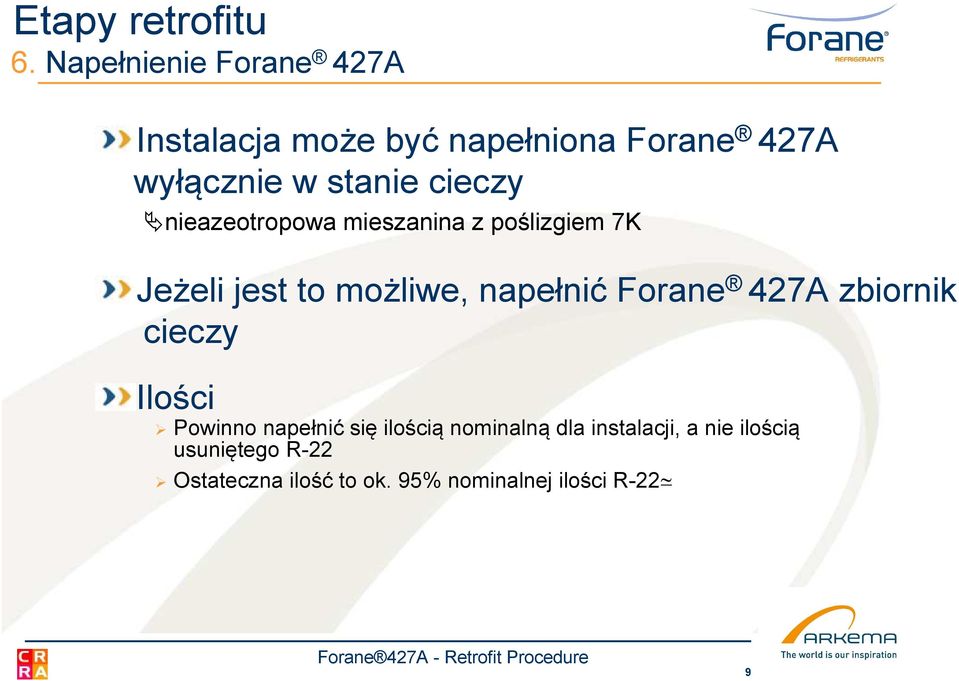 cieczy nieazeotropowa mieszanina z poślizgiem 7K Jeżeli jest to możliwe, napełnić Forane