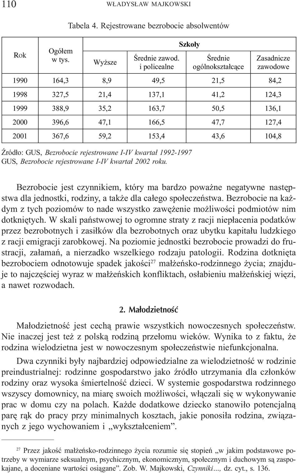 367,6 59,2 153,4 43,6 104,8 ród³o: GUS, Bezrobocie rejestrowane I-IV kwarta³ 1992-1997 GUS, Bezrobocie rejestrowane I-IV kwarta³ 2002 roku.