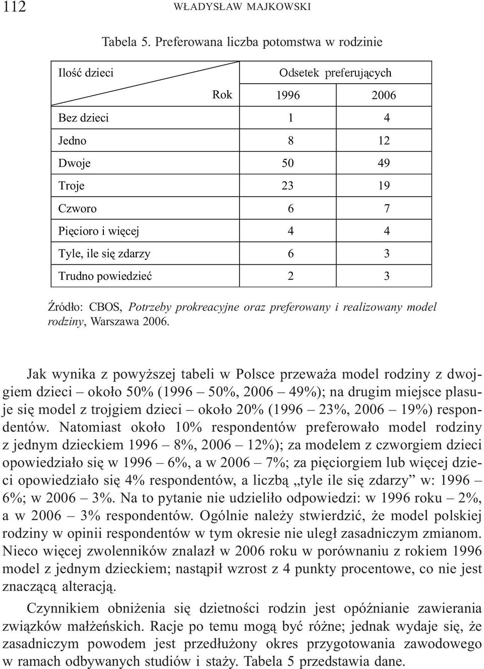 Trudno powiedzieæ 2 3 ród³o: CBOS, Potrzeby prokreacyjne oraz preferowany i realizowany model rodziny, Warszawa 2006.