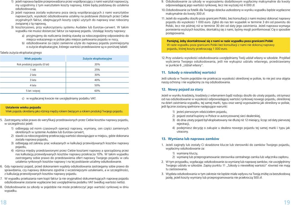 ytych do naprawy oraz robocizny zwiàzanej z tà naprawà, 3) kosztorysowo, przy wykorzystaniu systemu Audatex lub Eurotax-carwert. W takim wypadku nie musisz dostarczaç faktur za napraw pojazdu.