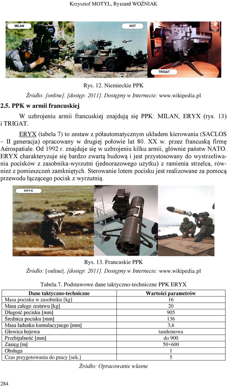 ERYX (tabela 7) to zestaw z półautomatycznym układem kierowania (SACLOS II generacja) opracowany w drugiej połowie lat 80. XX w. przez francuską firmę Aérospatiale. Od 1992 r.