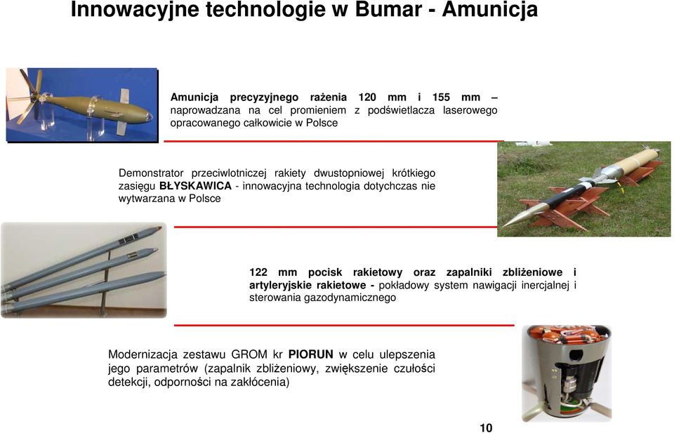 wytwarzana w Polsce 122 mm pocisk rakietowy oraz zapalniki zbliżeniowe i artyleryjskie rakietowe - pokładowy system nawigacji inercjalnej i sterowania