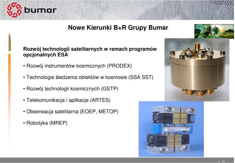 śledzenia obiektów w kosmosie (SSA SST) Rozwój technologii kosmicznych (GSTP)