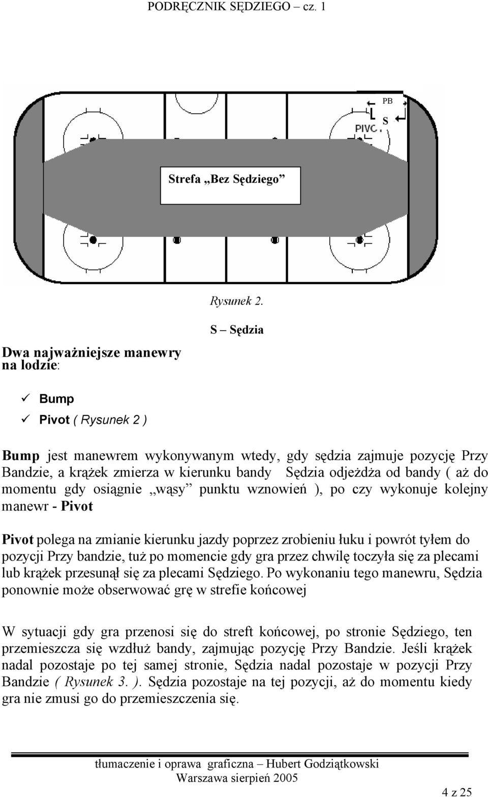 bandy ( aż do momentu gdy osiągnie wąsy punktu wznowień ), po czy wykonuje kolejny manewr - Pivot Pivot polega na zmianie kierunku jazdy poprzez zrobieniu łuku i powrót tyłem do pozycji Przy bandzie,