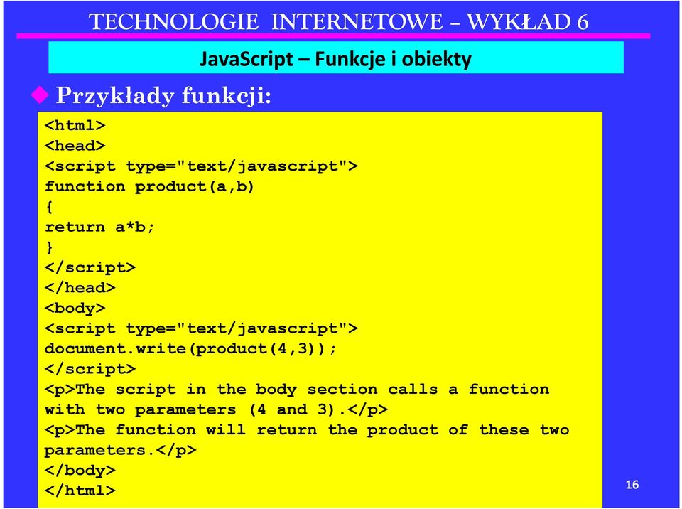 write(product(4,3)); </script> <p>the script in the body section calls a function with two