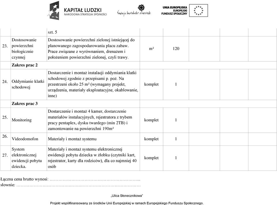 Dostarczenie i montaż instalacji oddymiania klatki schodowej zgodnie z przepisami p. poż.