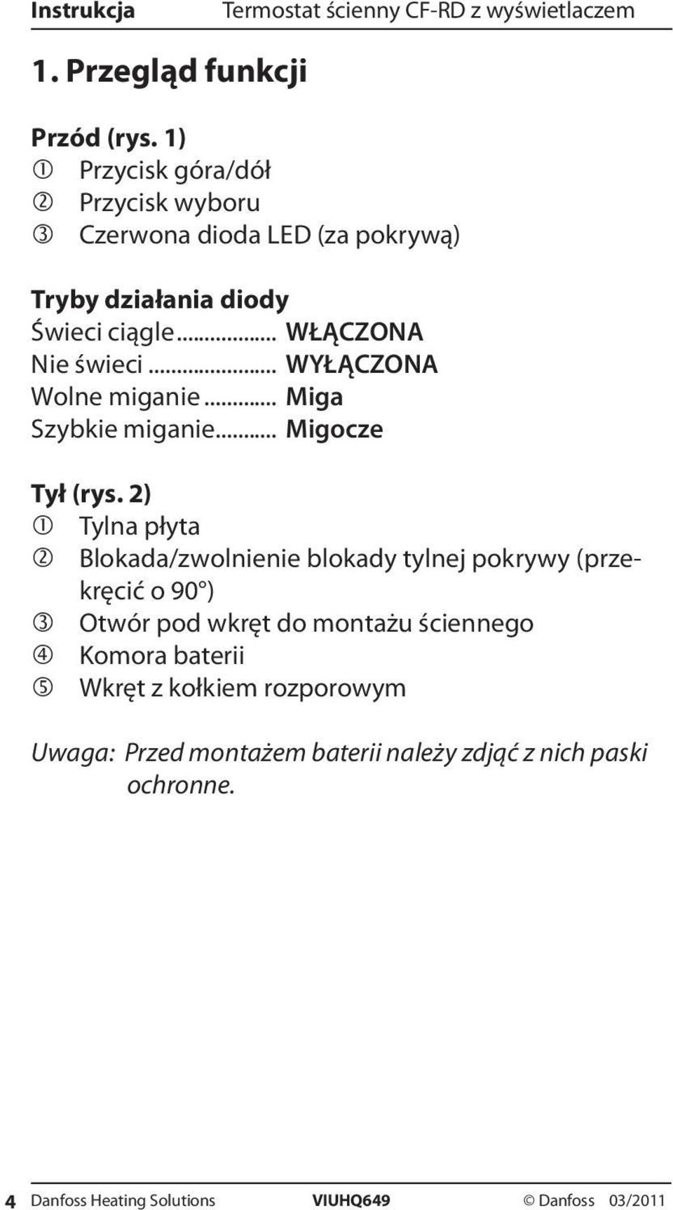 .. WYŁĄCZONA Wolne miganie... Miga Szybkie miganie... Migocze Tył (rys.