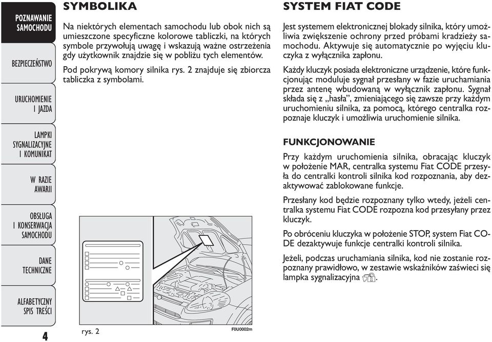 SYSTEM FIAT CODE Jest systemem elektronicznej blokady silnika, który umożliwia zwiększenie ochrony przed próbami kradzieży samochodu.