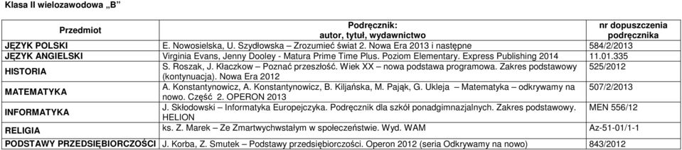 Konstantynowicz, B. Kiljańska, M. Pająk, G. Ukleja Matematyka odkrywamy na 507/2/2013 nowo. Część 2. OPERON 2013 INFORMATYKA J. Skłodowski Informatyka Europejczyka.