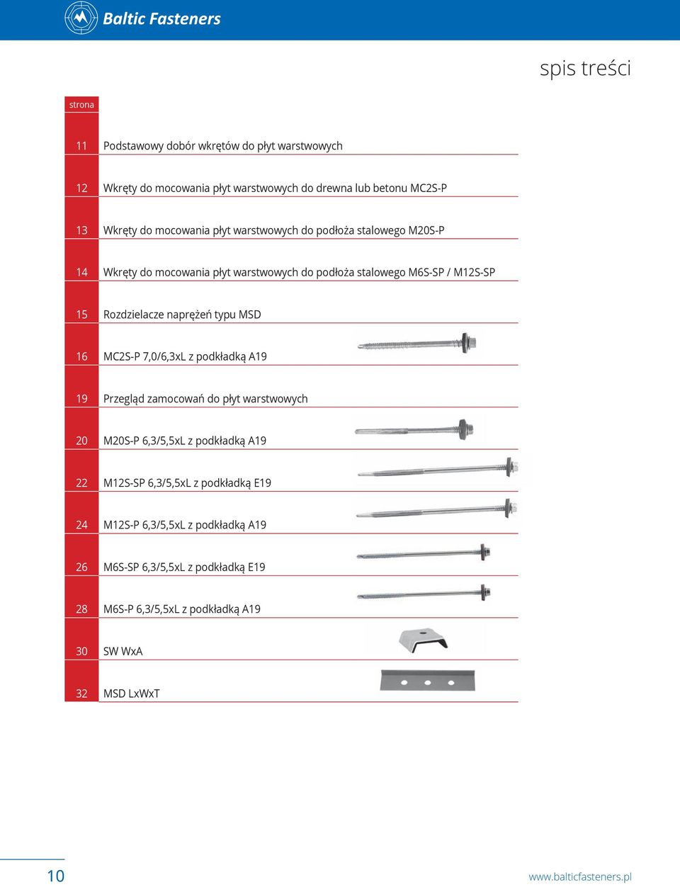 napręe typu SD 16 2S-P 7,0/6,3x z podkładką 19 19 Przegląd zamocowa do płyt warstwowyc 20 20S-P 6,3/5,5x z podkładką 19 22 12S-SP 6,3/5,5x z