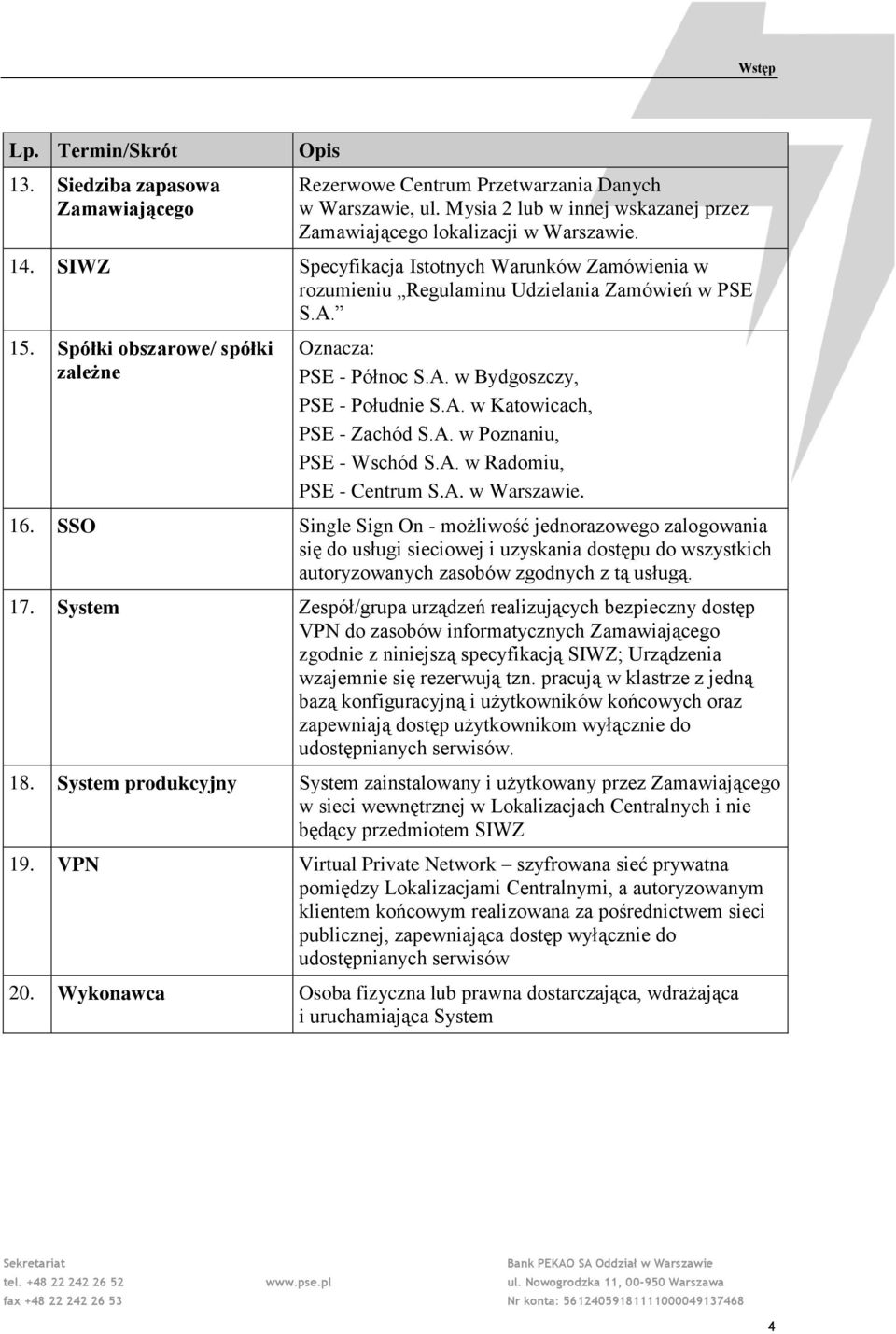 A. w Poznaniu, PSE - schód S.A. w Radomiu, PSE - Centrum S.A. w arszawie. 16.