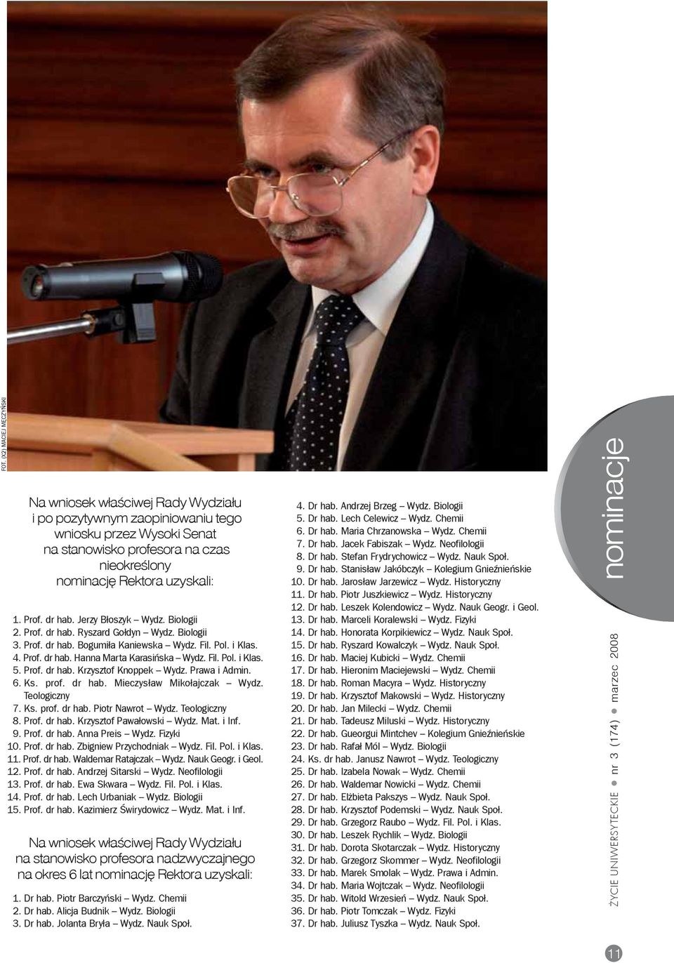 Prof. dr hab. Krzysztof Knoppek Wydz. Prawa i Admin. 6. Ks. prof. dr hab. Mieczys³aw Miko³ajczak Wydz. Teologiczny 7. Ks. prof. dr hab. Piotr Nawrot Wydz. Teologiczny 8. Prof. dr hab. Krzysztof Pawa³owski Wydz.