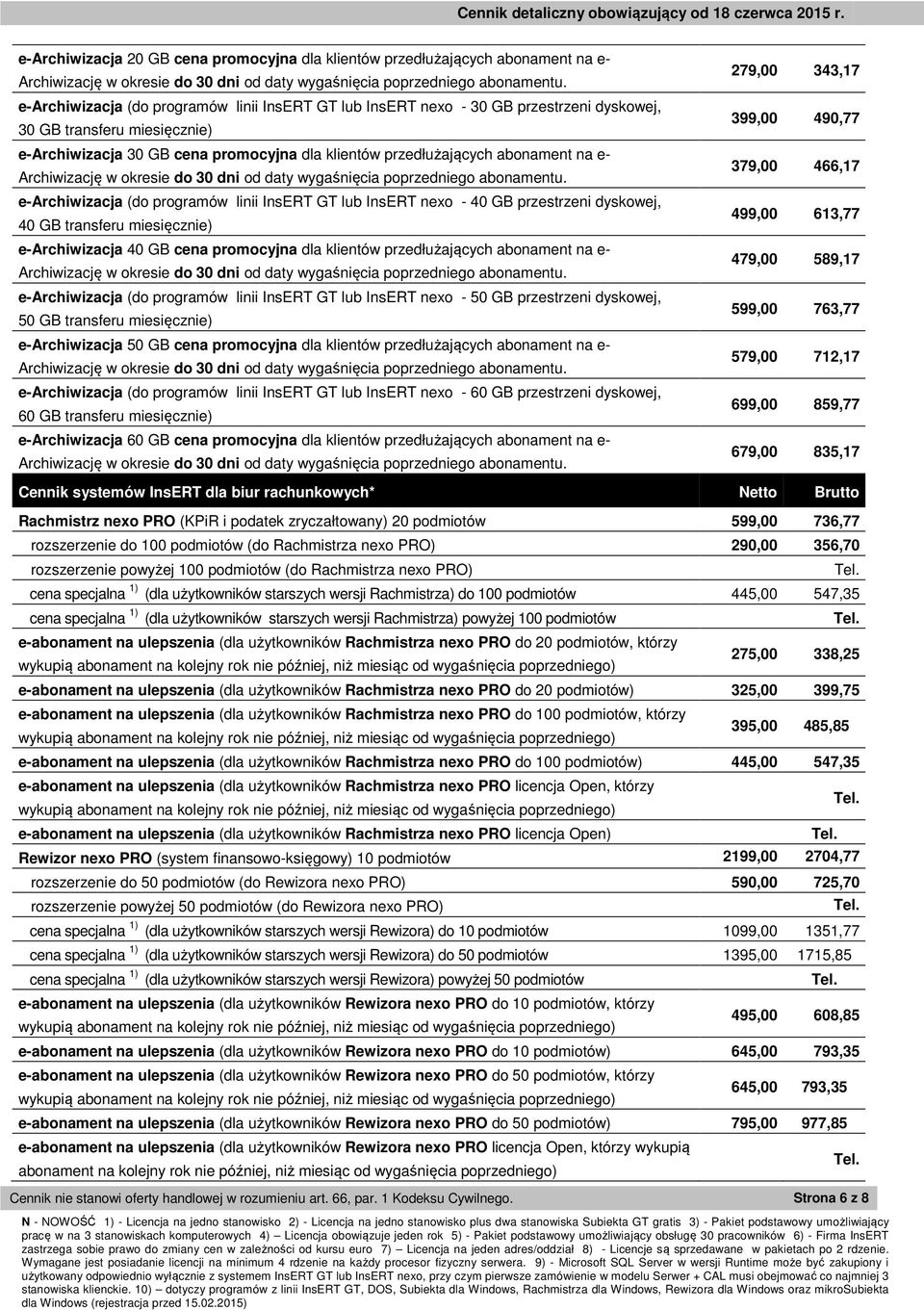 transferu miesięcznie) e-archiwizacja 40 GB cena promocyjna dla klientów przedłużających abonament na e- e-archiwizacja (do programów linii InsERT GT lub InsERT nexo - 50 GB przestrzeni dyskowej, 50