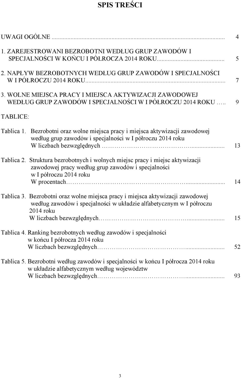 Bezrobotni oraz wolne miejsca pracy i miejsca aktywizacji zawodowej według grup zawodów i specjalności w I półroczu 2014 roku W liczbach bezwzględnych... Tablica 2.