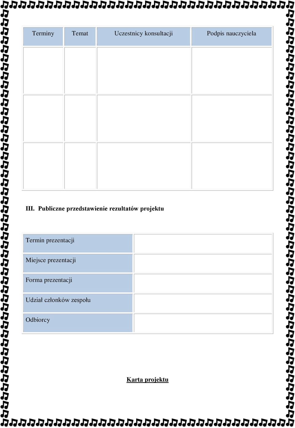 Publiczne przedstawienie rezultatów projektu Termin