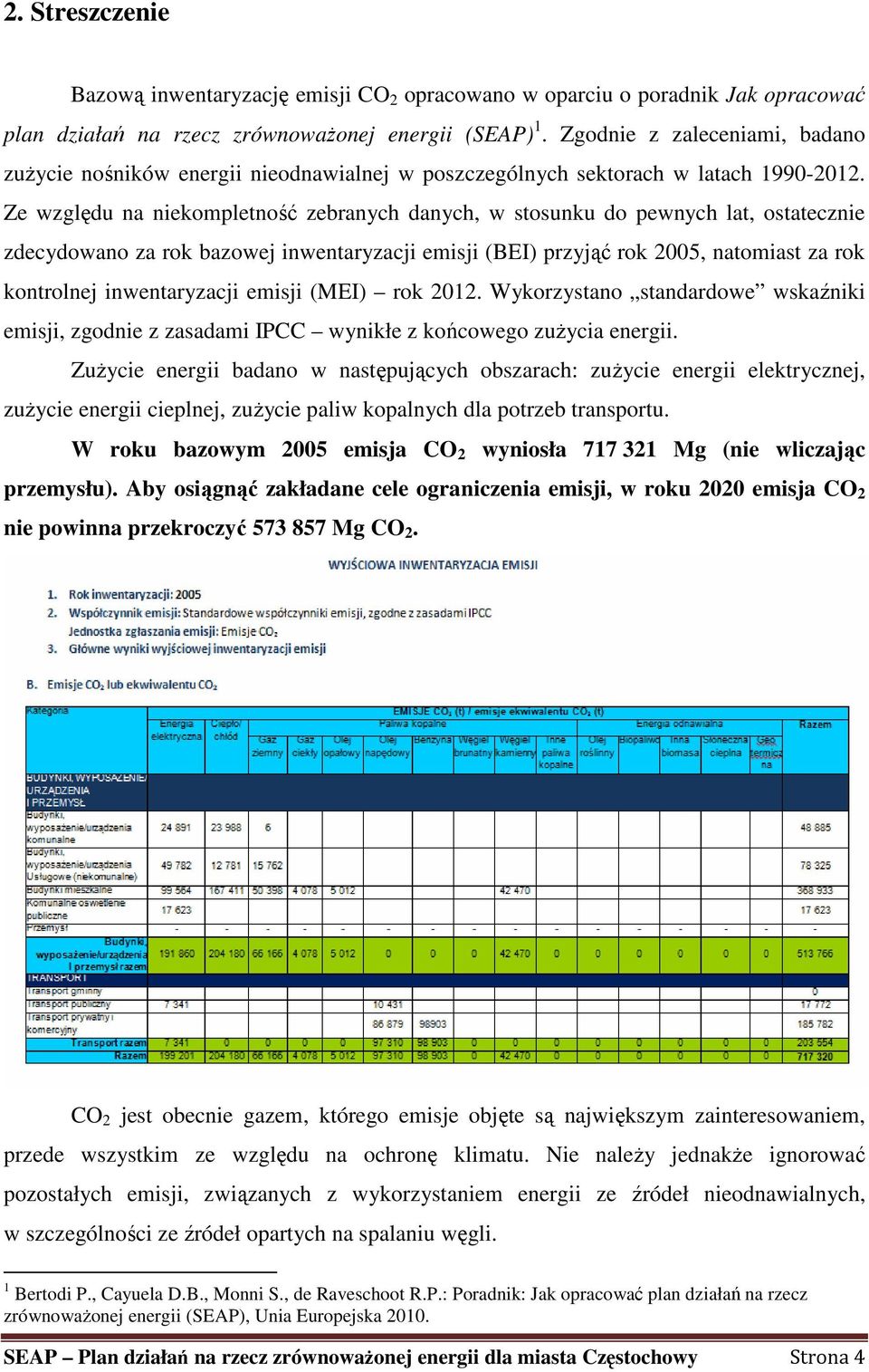 Ze względu na niekompletność zebranych danych, w stosunku do pewnych lat, ostatecznie zdecydowano za rok bazowej inwentaryzacji emisji (BEI) przyjąć rok 2005, natomiast za rok kontrolnej