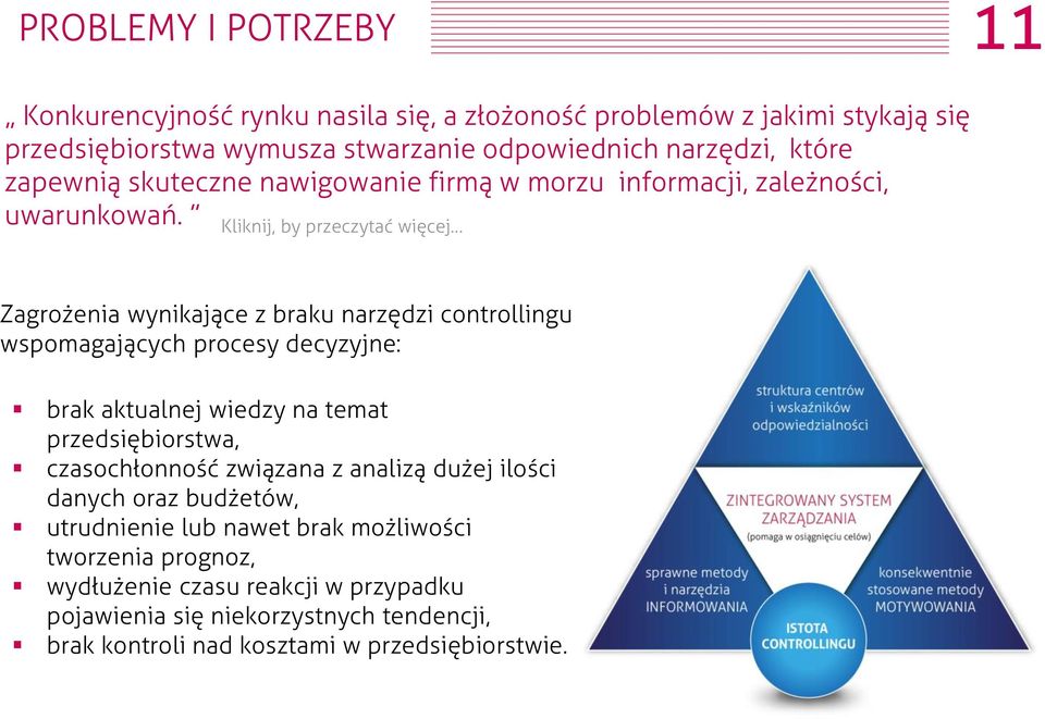 Kliknij, by przeczytać więcej Zagrożenia wynikające z braku narzędzi controllingu wspomagających procesy decyzyjne: brak aktualnej wiedzy na temat przedsiębiorstwa,