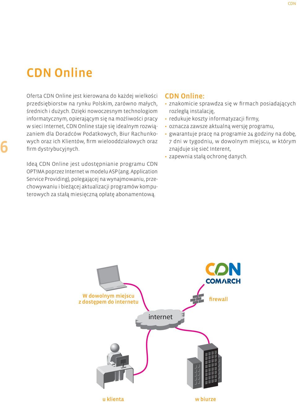 Klientów, firm wielooddziałowych oraz firm dystrybucyjnych. Ideą CDN Online jest udostępnianie programu CDN OPT!MA poprzez Internet w modelu ASP (ang.