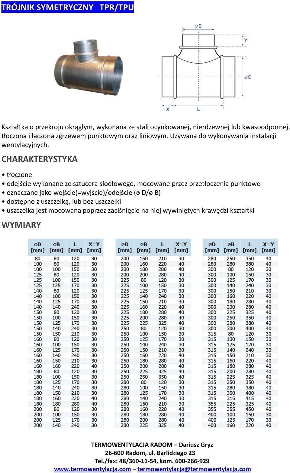 CHARAKTERYSTYKA tłoczone odejście wykonane ze sztucera siodłowego, mocowane przez przetłoczenia punktowe oznaczane jako