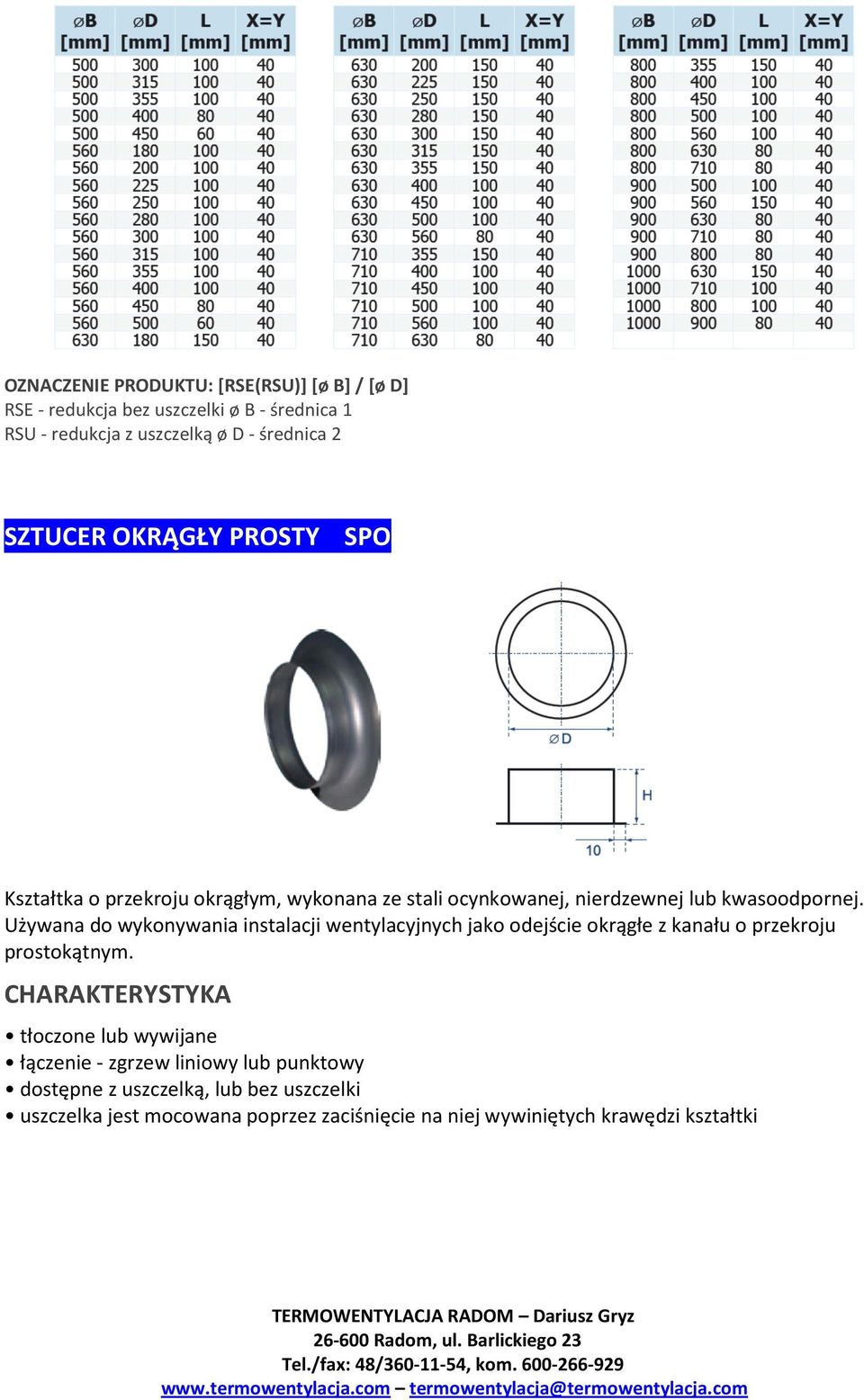 Używana do wykonywania instalacji wentylacyjnych jako odejście okrągłe z kanału o przekroju prostokątnym.