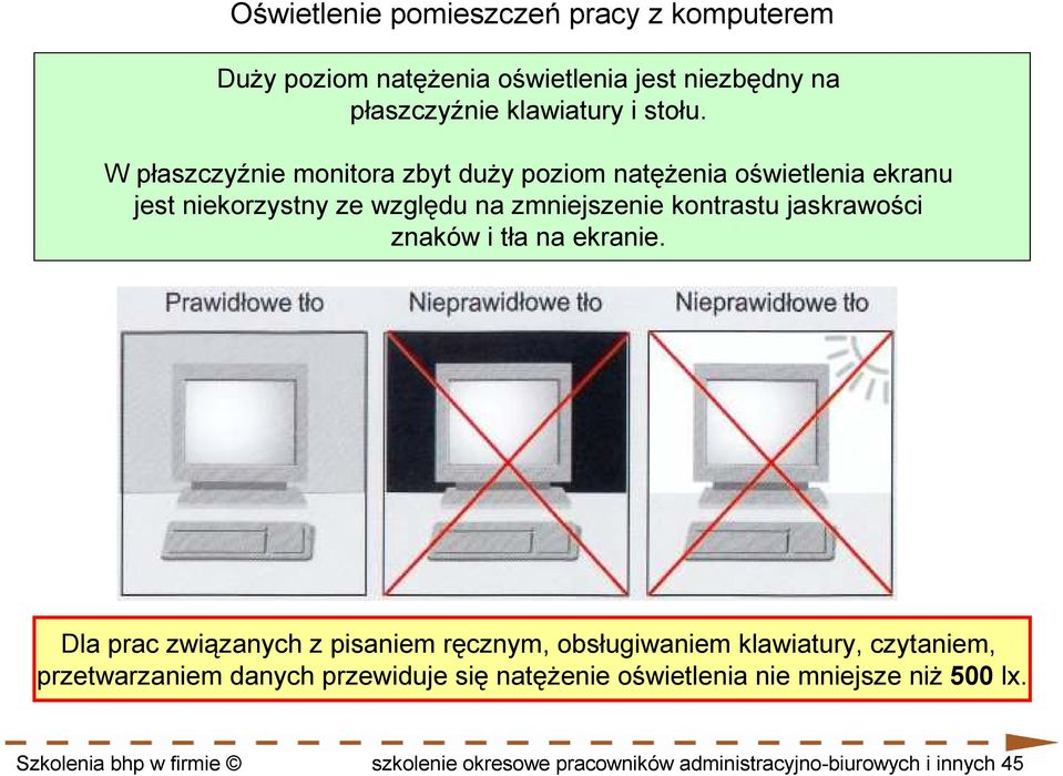 jaskrawości znaków i tła na ekranie.