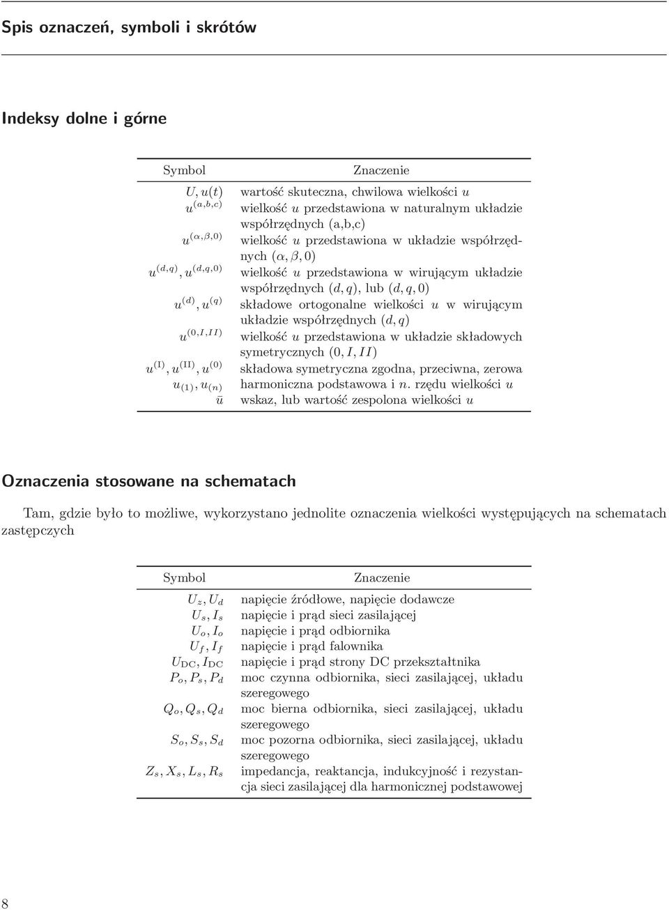 wirującym układzie współrzędnych(d, q) u (,I,II) wielkośćuprzedstawionawukładzieskładowych symetrycznych(, I, II) u (I),u (II),u () składowasymetrycznazgodna,przeciwna,zerowa u (1),u (n)