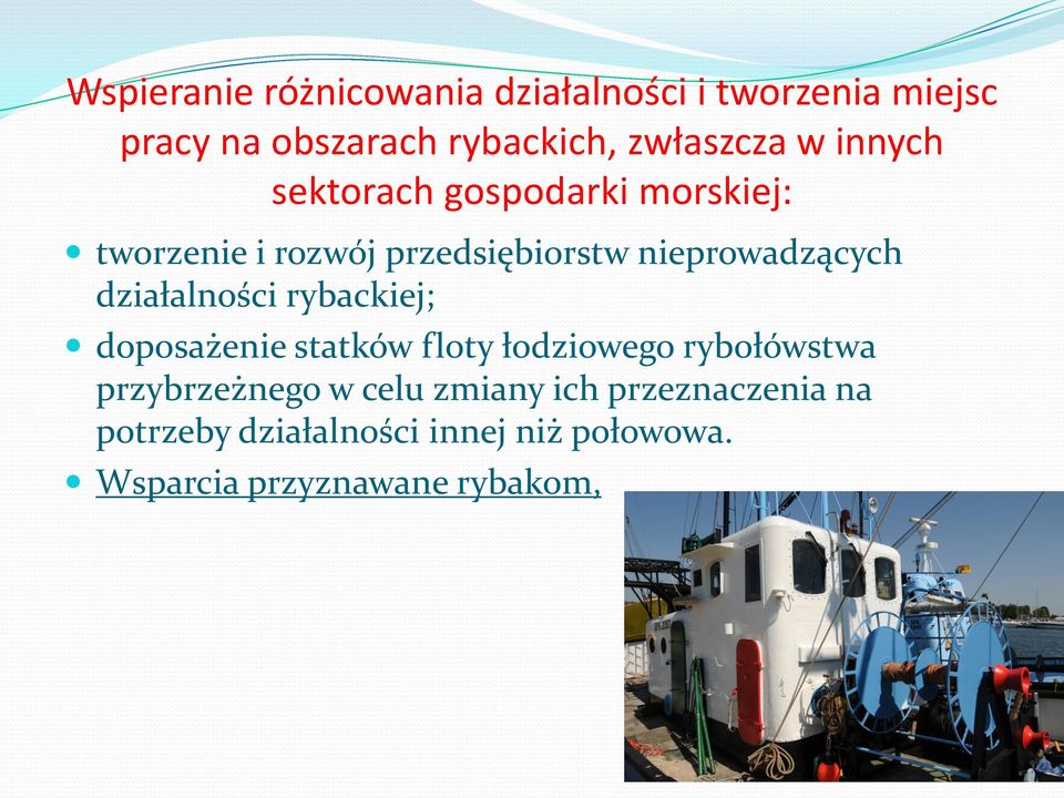 nieprowadzących działalności rybackiej; doposażenie statków floty łodziowego rybołówstwa