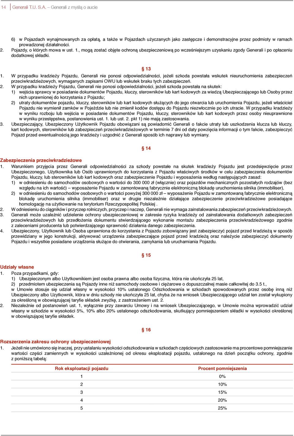 W przypadku kradzieży Pojazdu, Generali nie ponosi odpowiedzialności, jeżeli szkoda powstała wskutek nieuruchomienia zabezpieczeń przeciwkradzieżowych, wymaganych zapisami OWU lub wskutek braku tych