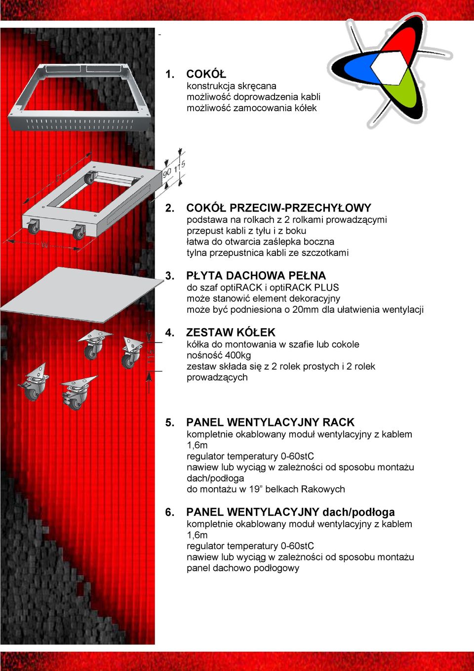 PŁYTA DACHOWA PEŁNA do szaf optirack i optirack PLUS może stanowić element dekoracyjny może być podniesiona o 20mm dla ułatwienia wentylacji 4.