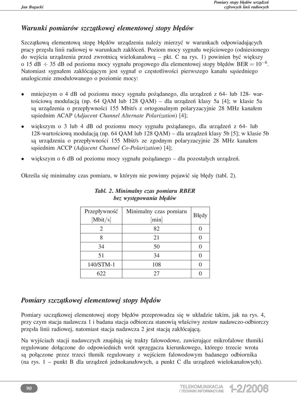 1) powinien być większy o 15 db 35 db od poziomu mocy sygnału progowego dla elementowej stopy błędów BER = 10 6.