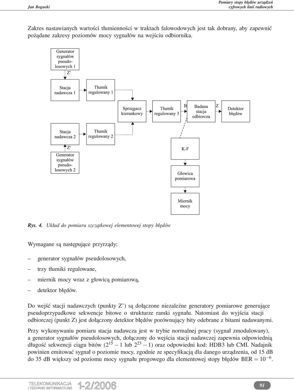 błędów. Do wejść stacji nadawczych (punkty Z ) są dołączone niezależne generatory pomiarowe generujące pseudoprzypadkowe sekwencje bitowe o strukturze ramki sygnału.