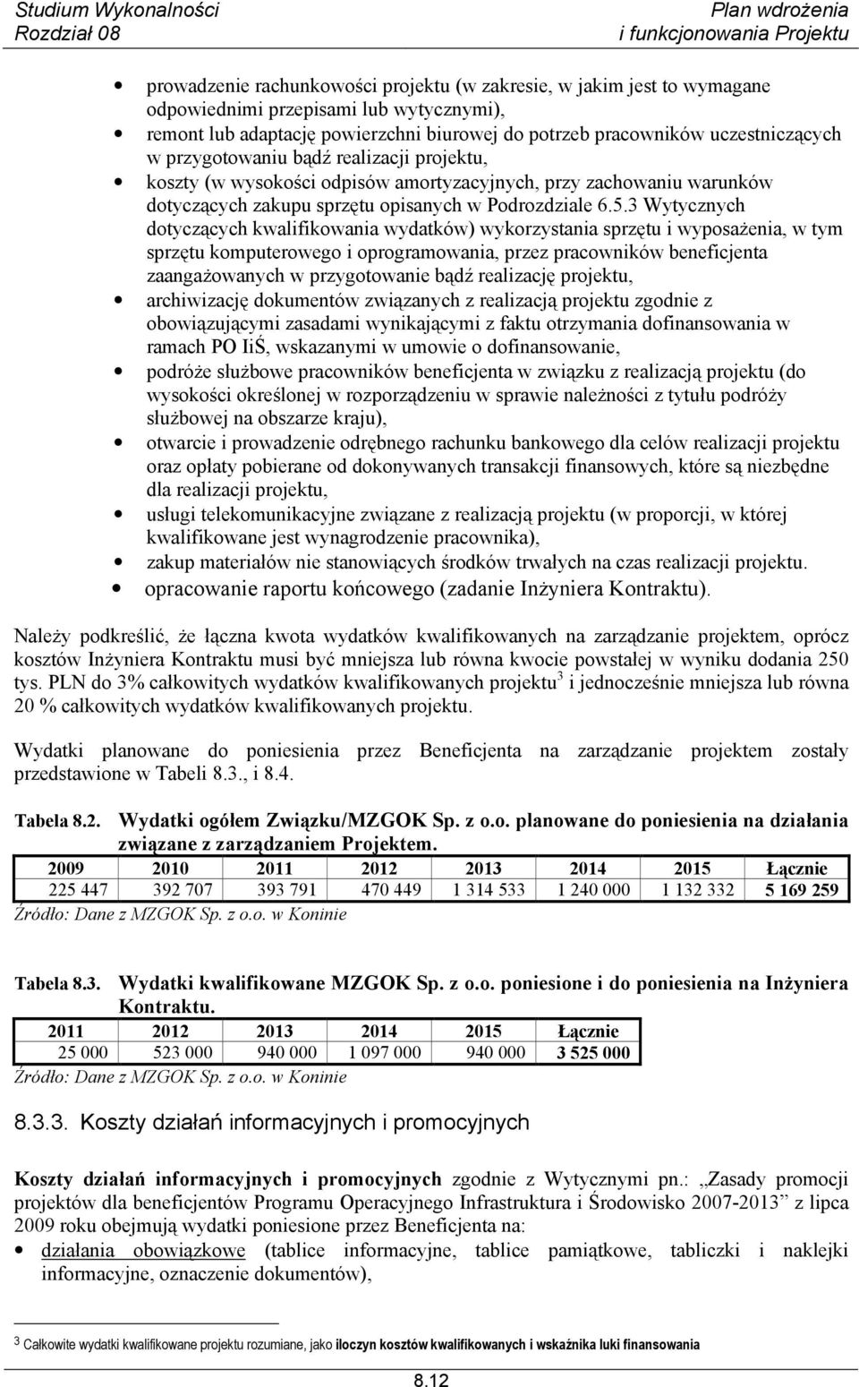 3 Wytycznych dotyczących kwalifikowania wydatków) wykorzystania sprzętu i wyposażenia, w tym sprzętu komputerowego i oprogramowania, przez pracowników beneficjenta zaangażowanych w przygotowanie bądź