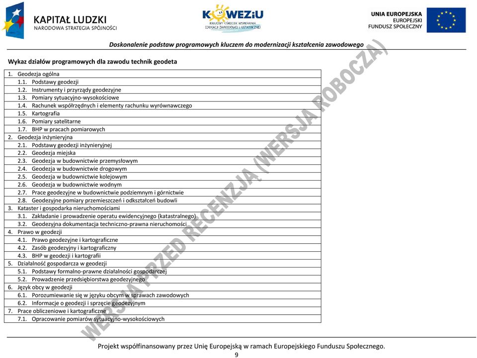 3. Geodezja w budownictwie przemysłowym 2.4. Geodezja w budownictwie drogowym 2.5. Geodezja w budownictwie kolejowym 2.6. Geodezja w budownictwie wodnym 2.7.