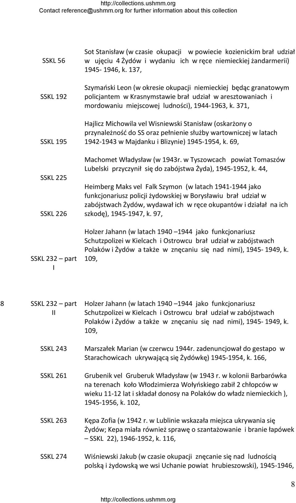 371, Hajlicz Michowila vel Wisniewski Stanisław (oskarżony o przynależność do SS oraz pełnienie służby wartowniczej w latach 1942 1943 w Majdanku i Blizynie) 1945 1954, k.