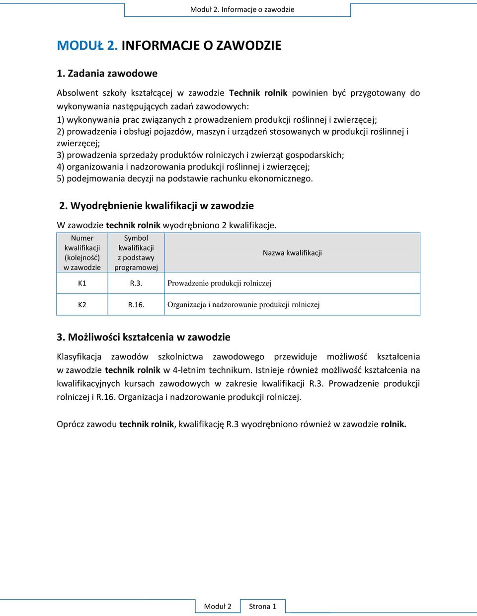 Prowadzenie produkcji rolniczej Nazwa kwalifikacji K2 R.16. Organizacja i nadzorowanie produkcji rolniczej 3. M K a w zawodzie technik rolnik w 4-letnim technikum.