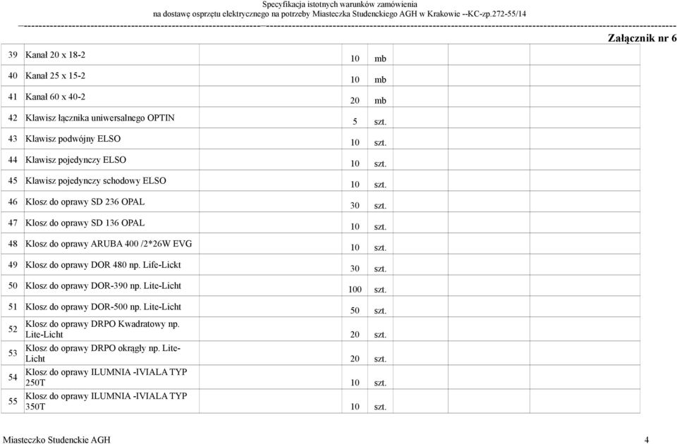 Life-Lickt 50 Klosz do oprawy DOR-390 np. Lite-Licht 10 mb 10 mb 20 mb 51 Klosz do oprawy DOR-500 np. Lite-Licht 52 Klosz do oprawy DRPO Kwadratowy np.