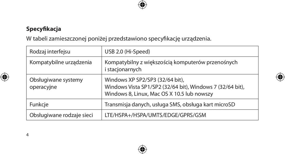 0 (Hi-Speed) Kompatybilny z większością komputerów przenośnych i stacjonarnych Windows XP SP2/SP3 (32/64 bit), Windows