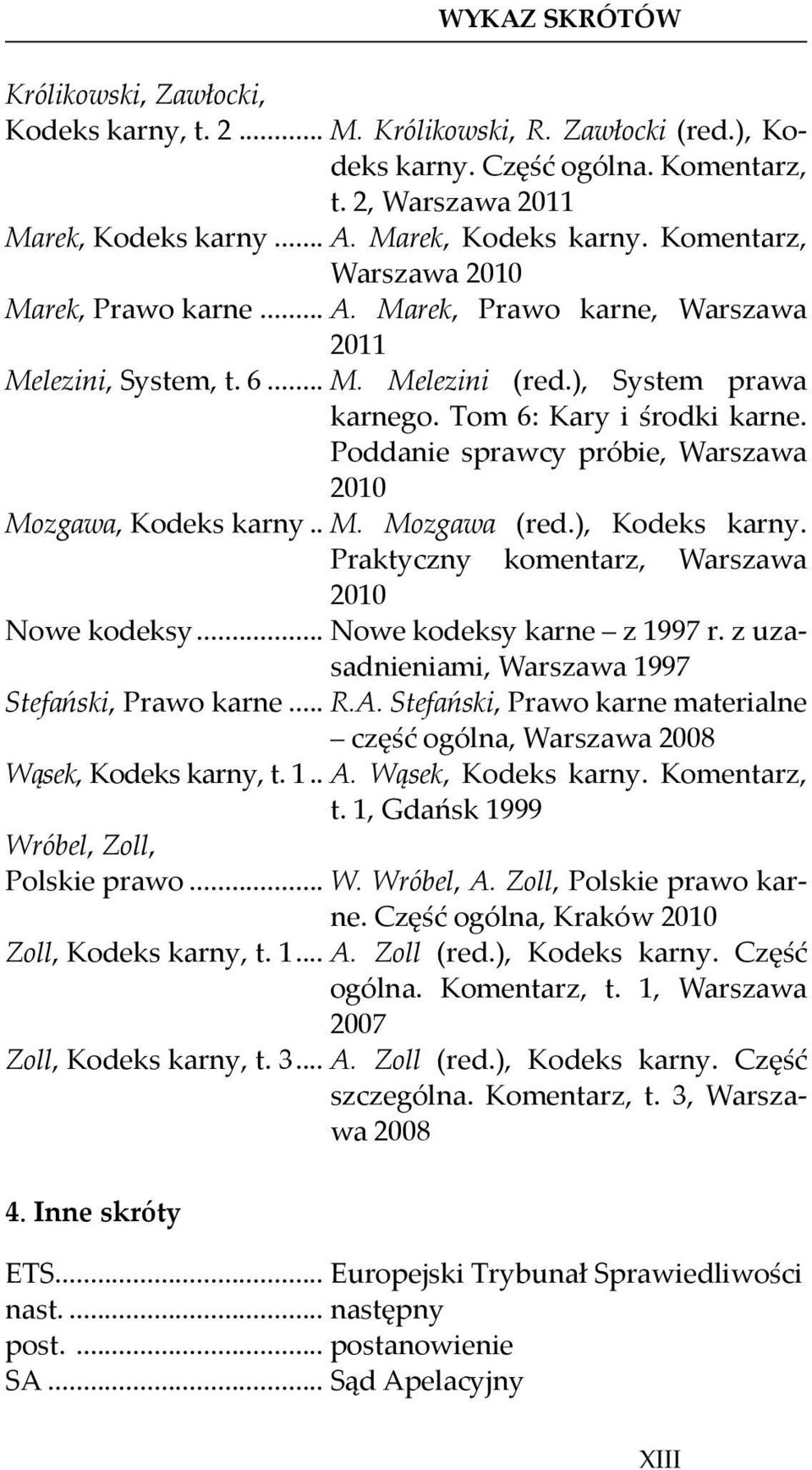 Tom 6: Kary i środki karne. Poddanie sprawcy próbie, Warszawa 2010 Mozgawa, Kodeks karny.. M. Mozgawa (red.), Kodeks karny. Praktyczny komentarz, Warszawa 2010 Nowe kodeksy.