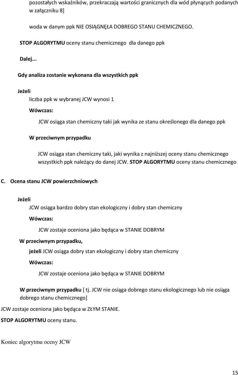 .. Gdy analiza zostanie wykonana dla wszystkich ppk Jeżeli liczba ppk w wybranej JCW wynosi 1 JCW osiąga stan chemiczny taki jak wynika ze stanu określonego dla danego ppk W przeciwnym przypadku JCW