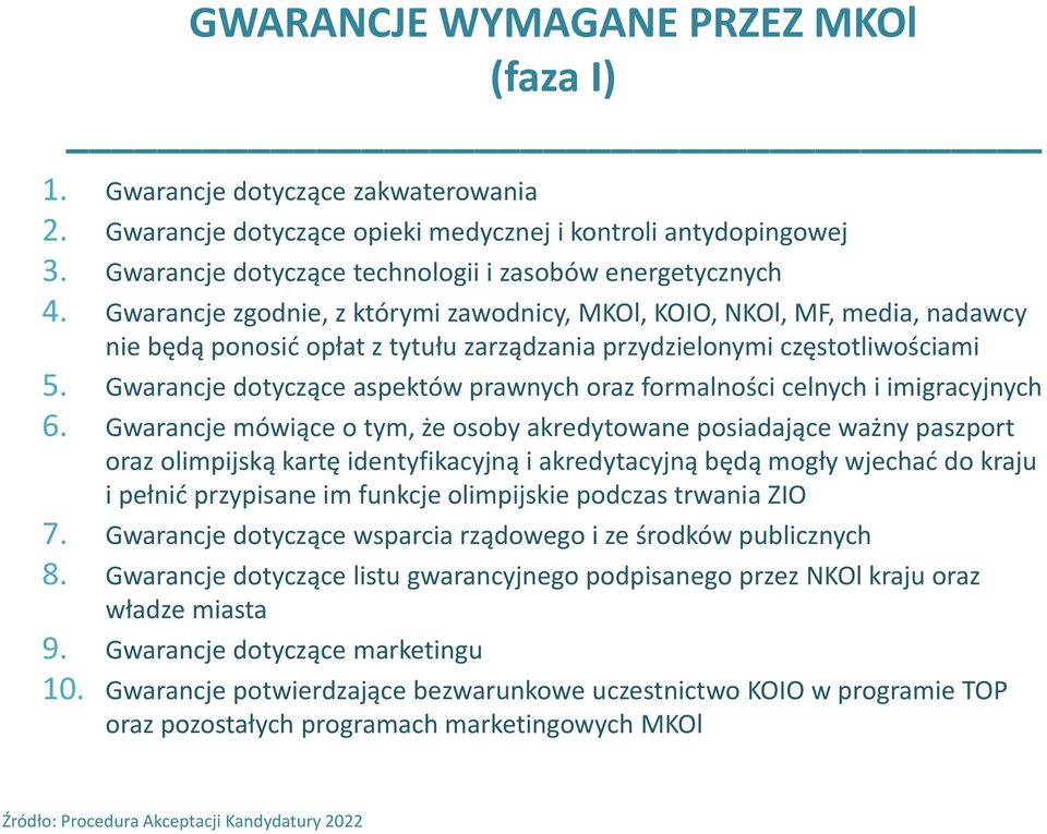 Gwarancje zgodnie, z którymi zawodnicy, MKOl, KOIO, NKOl, MF, media, nadawcy nie będą ponosić opłat z tytułu zarządzania przydzielonymi częstotliwościami 5.