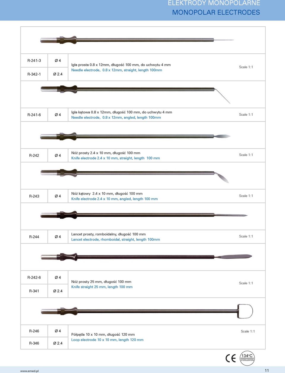 4 x 10 mm, długość 100 mm Knife electrode 2.