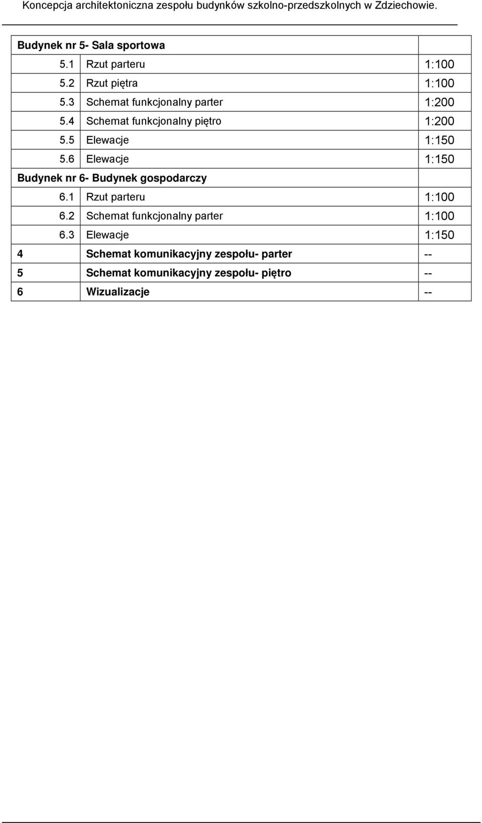 6 Elewacje 1:150 Budynek nr 6- Budynek gospodarczy 6.1 Rzut parteru 1:100 6.