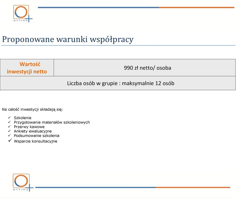 składają się: Szkolenie Przygotowanie materiałów szkoleniowych Przerwy