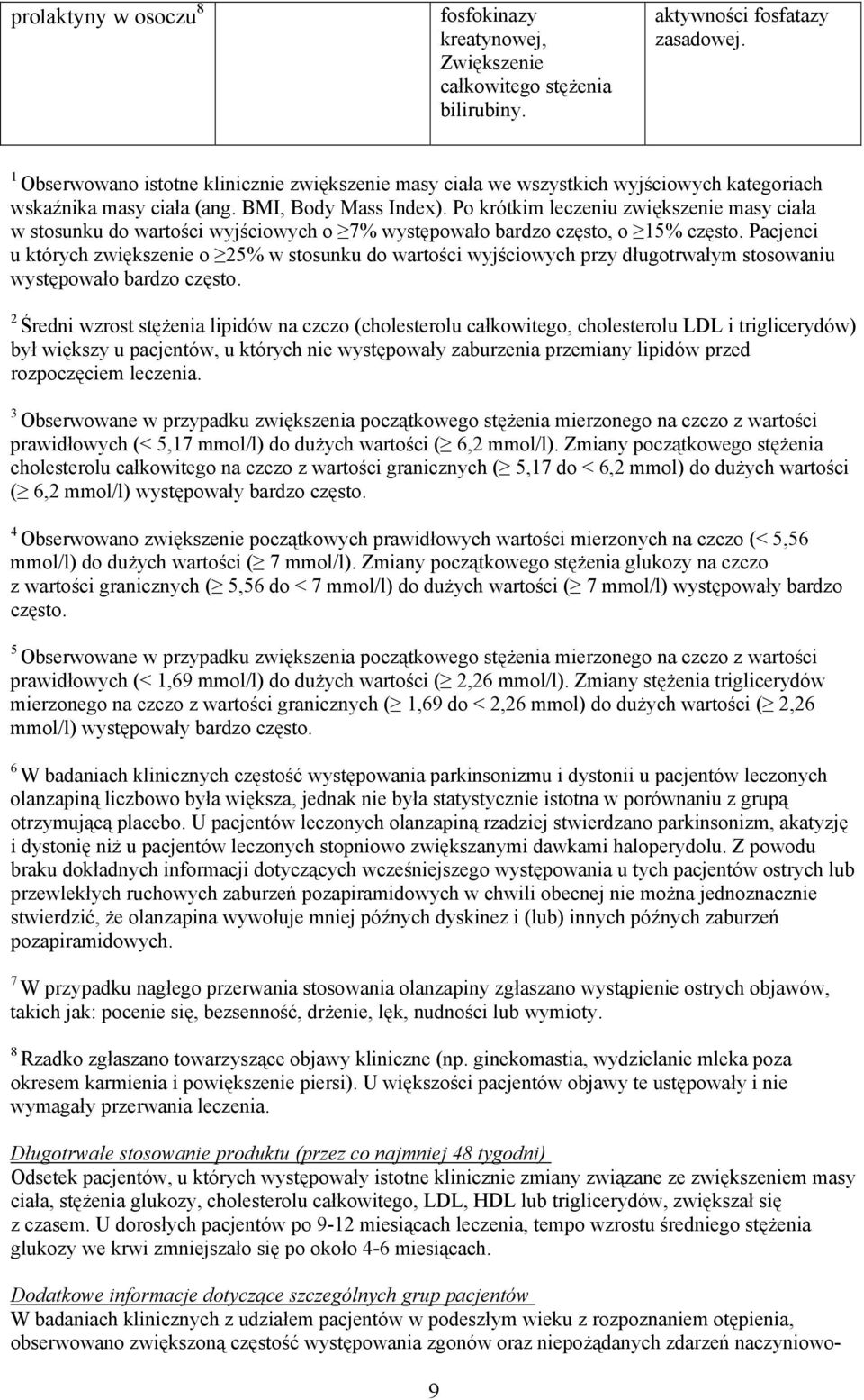 Po krótkim leczeniu zwiększenie masy ciała w stosunku do wartości wyjściowych o 7% występowało bardzo często, o 15% często.