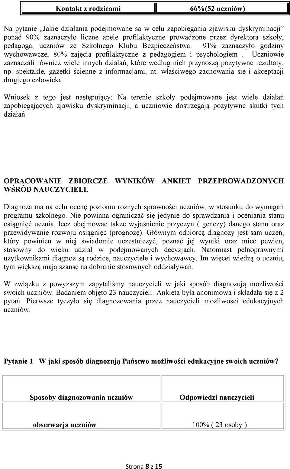 Uczniowie zaznaczali również wiele innych działań, które według nich przynoszą pozytywne rezultaty, np. spektakle, gazetki ścienne z informacjami, nt.