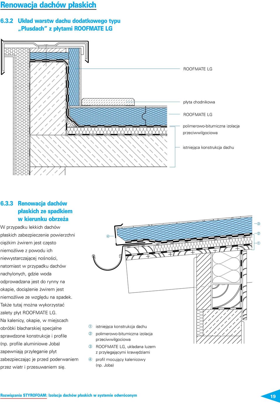 3 Renowacja dachów płaskich ze spadkiem w kierunku obrzeża W przypadku lekkich dachów płaskich zabezpieczenie powierzchni ciężkim żwirem jest często niemożliwe z powodu ich niewystarczającej