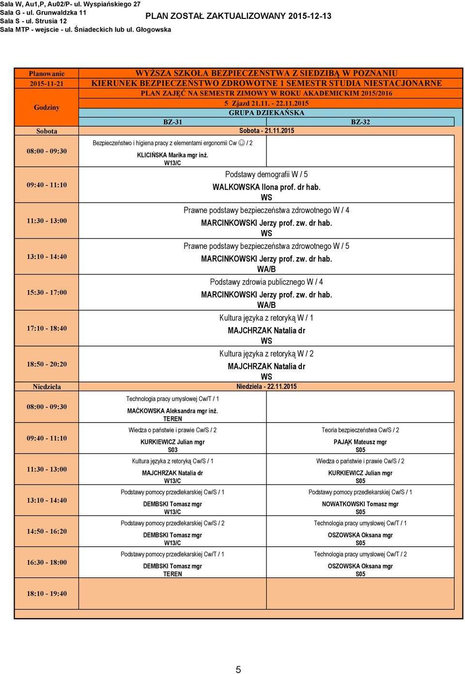 Wiedza o państwie i prawie Cw/S / 2 Kultura języka z retoryką Cw/S / 1 Podstawy pomocy przedlekarskiej Cw/S / 1 Podstawy pomocy przedlekarskiej Cw/S / 2 Podstawy pomocy przedlekarskiej Cw/T / 1