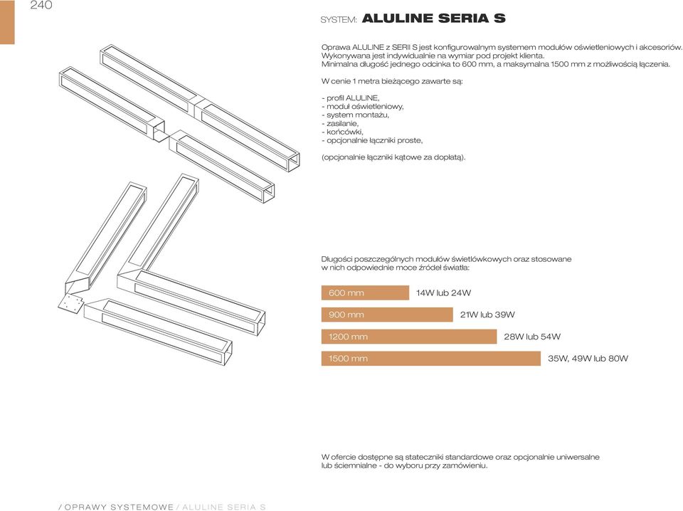 W cenie 1 metra bieżącego zawarte są: - profil ALULINE, - moduł oświetleniowy, - system montażu, - zasilanie, - końcówki, - opcjonalnie łączniki proste, (opcjonalnie łączniki kątowe za dopłatą).