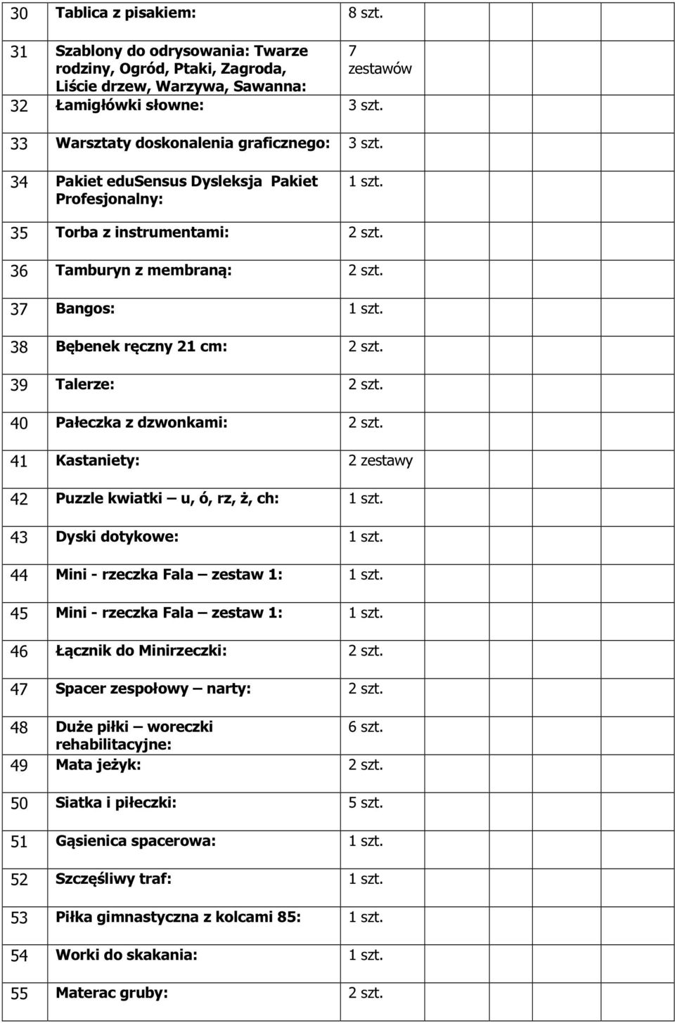 37 Bangos: 38 Bębenek ręczny 21 cm: 2 szt. 39 Talerze: 2 szt. 40 Pałeczka z dzwonkami: 2 szt.